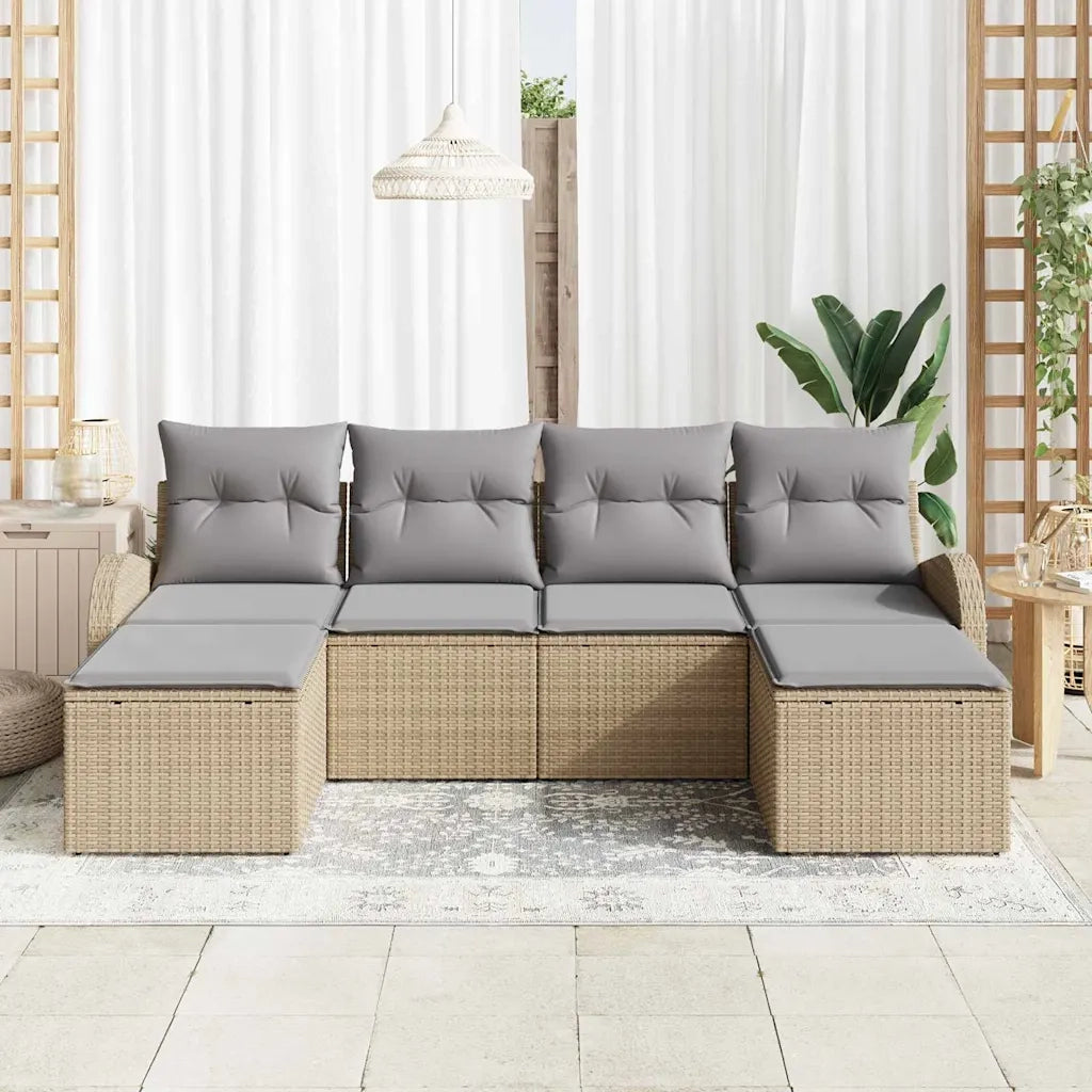 Set Divano da Giardino 6 pcs Beige Rattan in Polipropilene 3346150