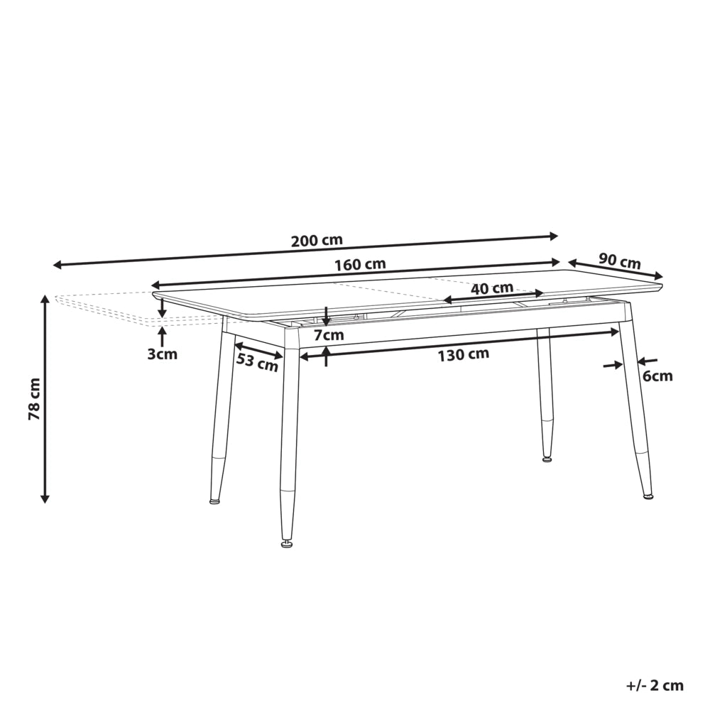Tavolo da Pranzo Allungabile Piano in Legno Scuro e Gambe in Metallo Nero 160/200 cm