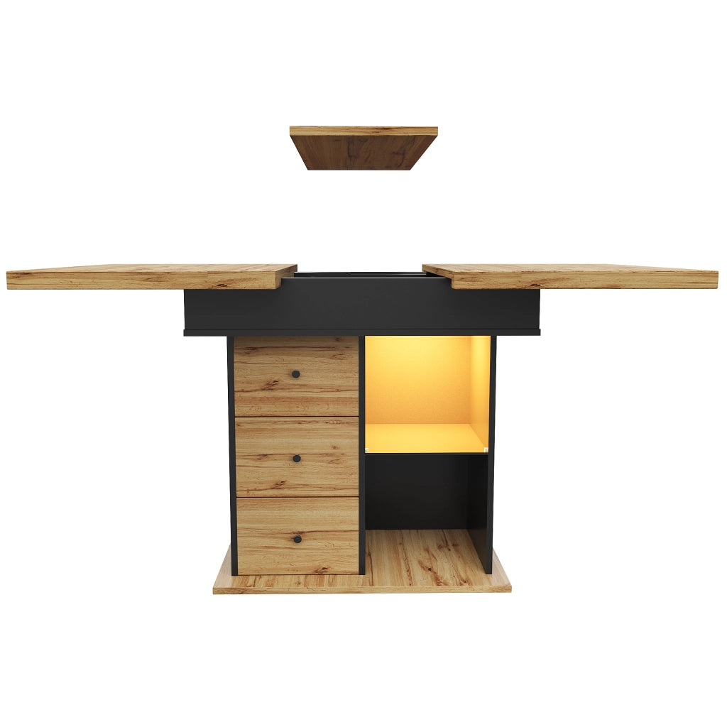 Tavolo da Pranzo Allungabile con LED ¨C MINIMAL ¨C 110-140x80 cm, Pieghevole, Salvaspazio, 4-6 Persone
