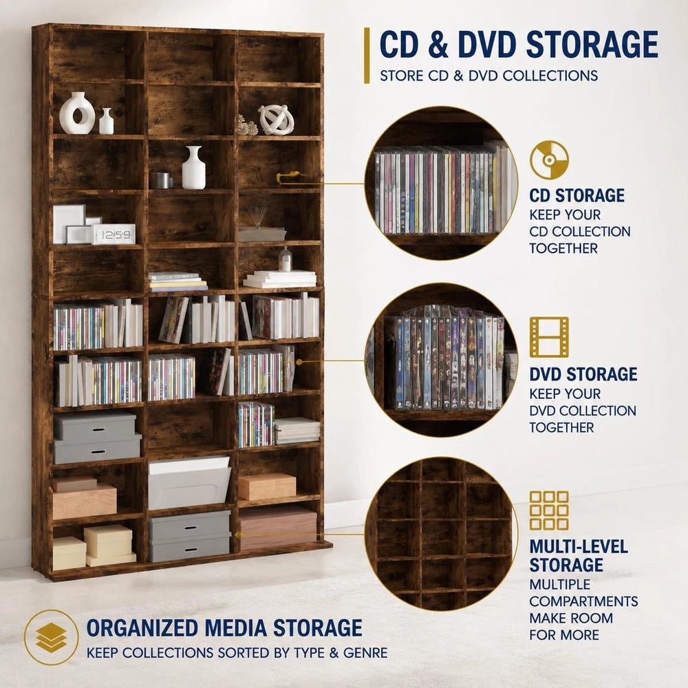 CD Rack, Smoked Oak, 102x23x177.5 Cm, Engineered Wood
