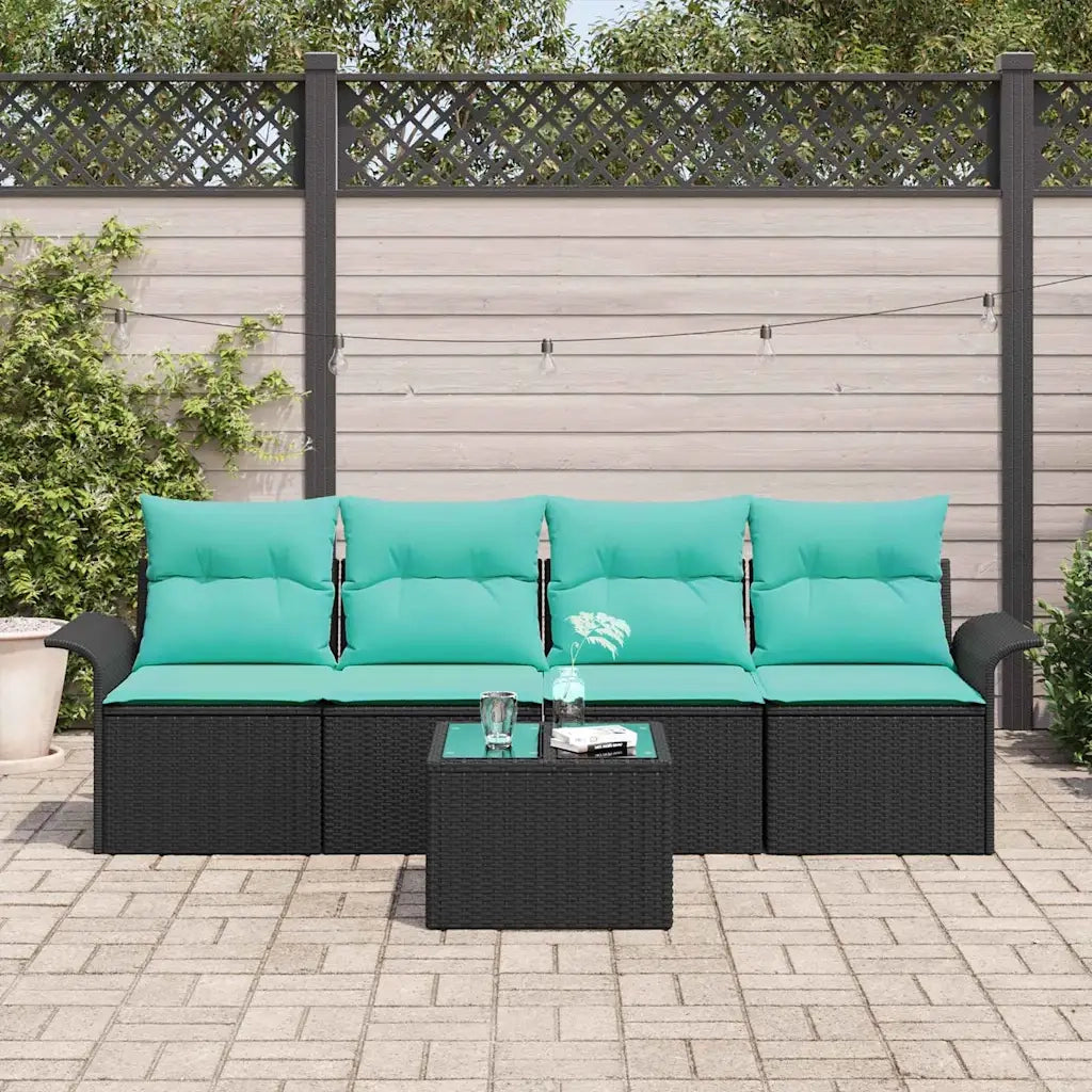 Set di divani con cuscino 5 pcs Nero polyrattan