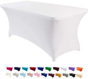 Set di due tovaglioli di tavolo in stoffa di poliestere/spandex [8 ft 96 pollici] - lavabile in macchina e senza pieghe, adatto per matrimoni, feste, fiere e stand di venditori, Bianco