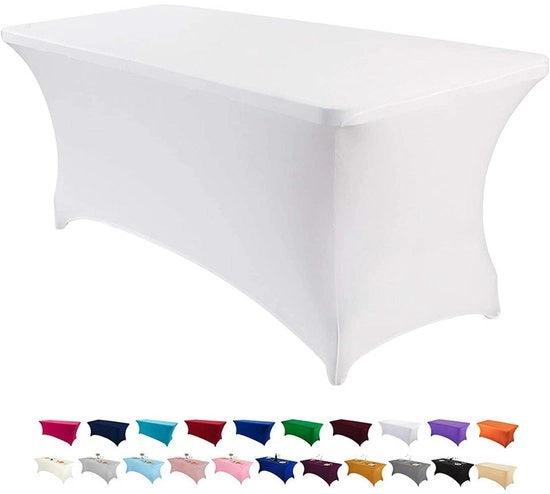Set di due tovaglioli di tavolo in stoffa di poliestere/spandex [8 ft 96 pollici] - lavabile in macchina e senza pieghe, adatto per matrimoni, feste, fiere e stand di venditori, Bianco