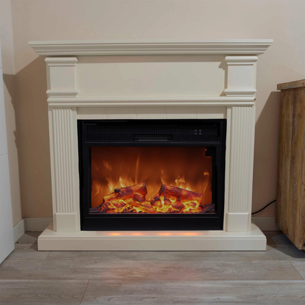 Sined Camino Caldera Xxl Caminetto Da Pavimento Con Cornice e Bruciatore Elettrico Da 1500w Bianco Telecomando Incluso Effetto Fiamma Led Adatto Per Tutti Gli Ambienti Interni