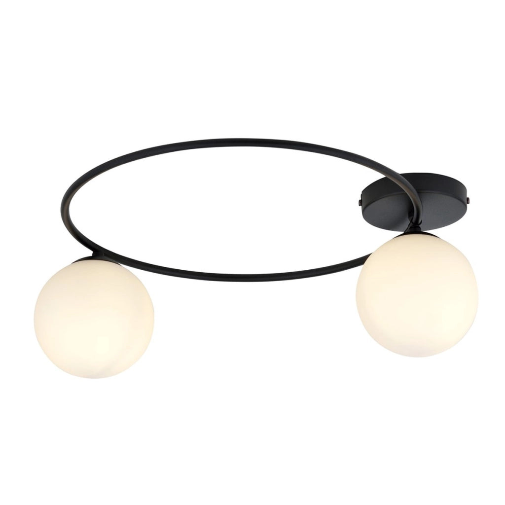 Lampada da soffitto SOPRA con struttura in acciaio nero e sfere in vetro opale