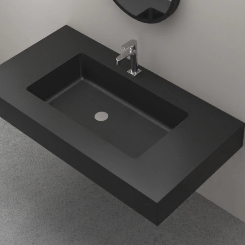 Top lavabo sospeso in materiale marmo resina finitura liscia due colorazioni *** misure 60x46x15 cm, tinta antracite,...
