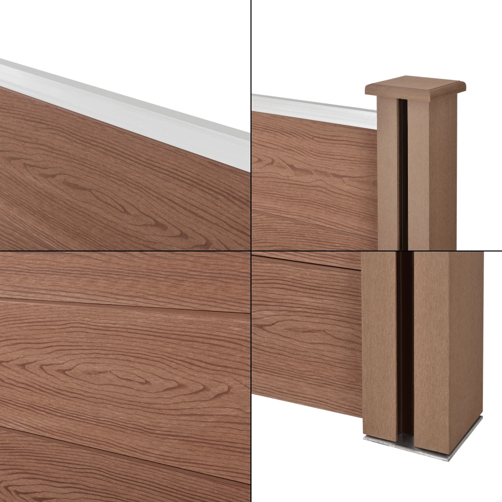 Recinzione in WPC per Giardino Staccionata da Elementi Inclinato e Rettangolari 183x799 cm Marrone NEU.HOLZ