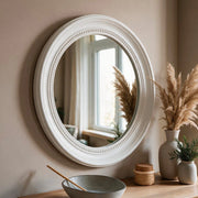 Specchio Decorativo Rotondo MR512 da Parete 45x45 cm Bianco con Bordo Interno Perlinato
