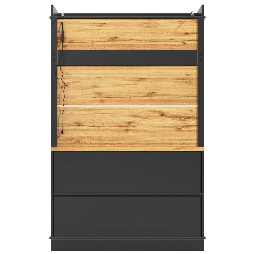 ARMADIO DA CUCINA ALTO 107x43x184 cm Nero LED Set 2 unità
