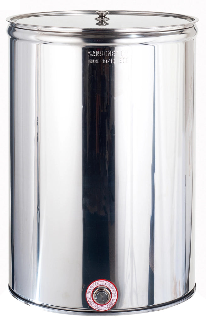 Sansone CONTENITORE ENOLOGICO INOX LISCIO AGGRAFFATO CON COPERCHIO lt. 150