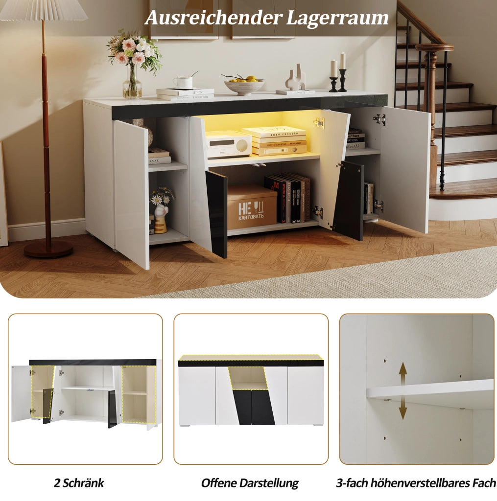 Sideboard soggiorno 140x40x65 cm con LED e 4 ante