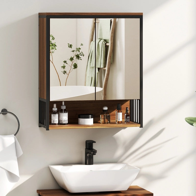 Mobiletto da bagno a specchio da parete, mobiletto da bagno in MDF e truciolato, marrone