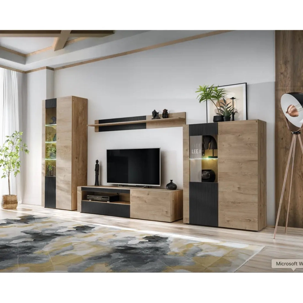 Set da salotto DOUM – Rovere chiaro e nero – L320 x H192 x P45 cm