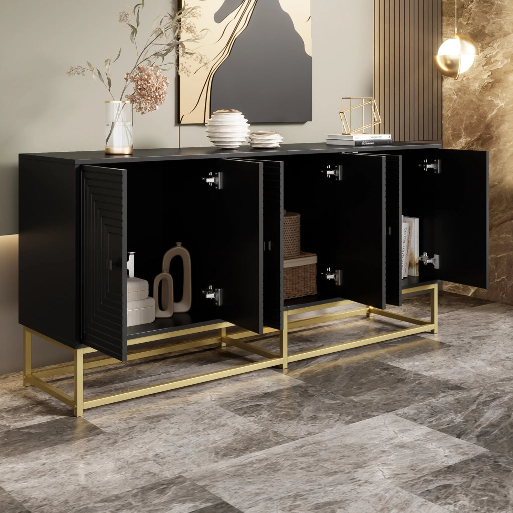 Credenza con 3 Ante Doppie; Frontali a Rilievo; Finitura Opaca; Ampio Contenimento; 160??38??75;5 cm; Truciolare; Nero
