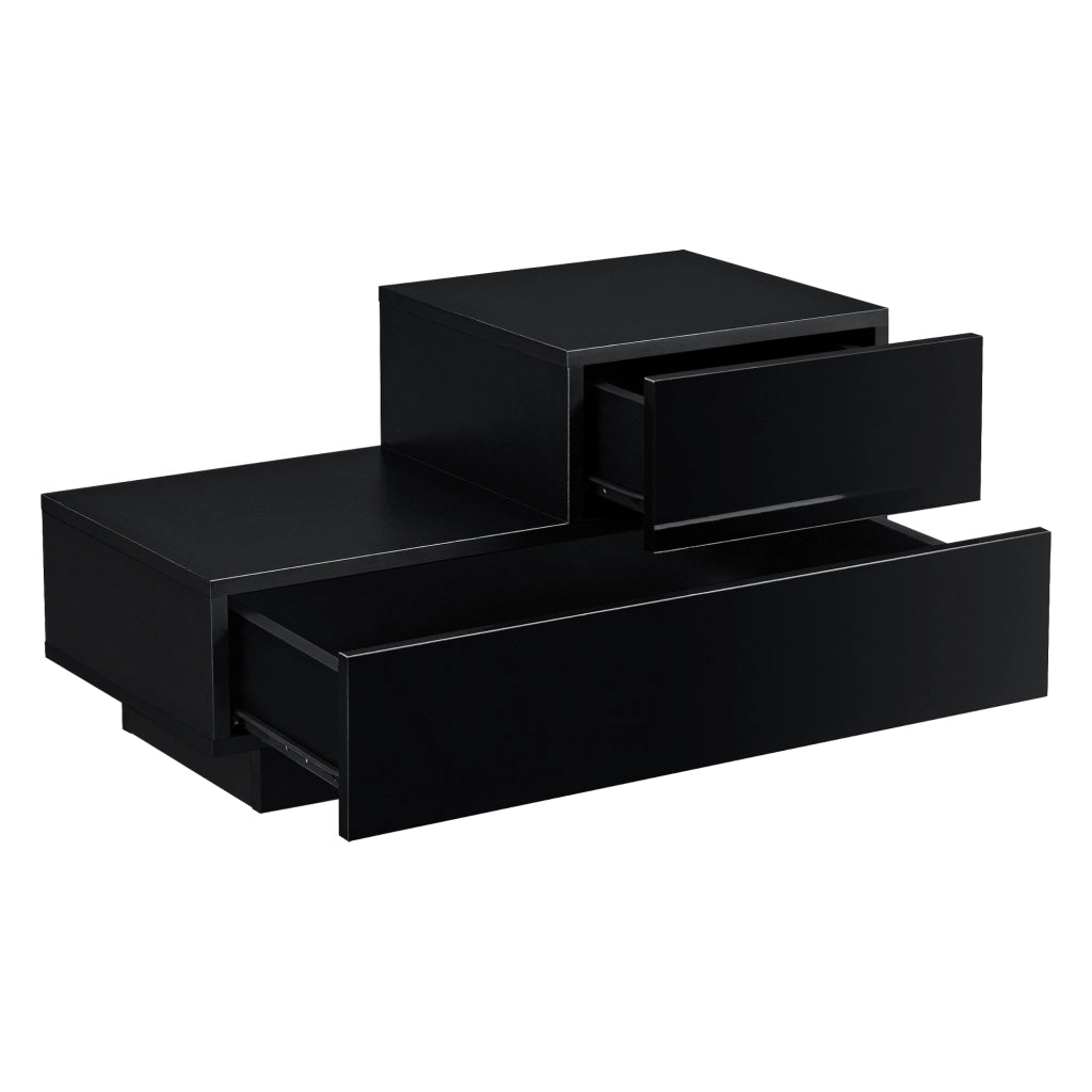 Comodino da Notte a 2 Cassetti 38 x 70 x 35 cm Cassettiera e Portaoggetti Mobile da Divano/Letto Posizione a Destra - Nero, Frontale Lucido