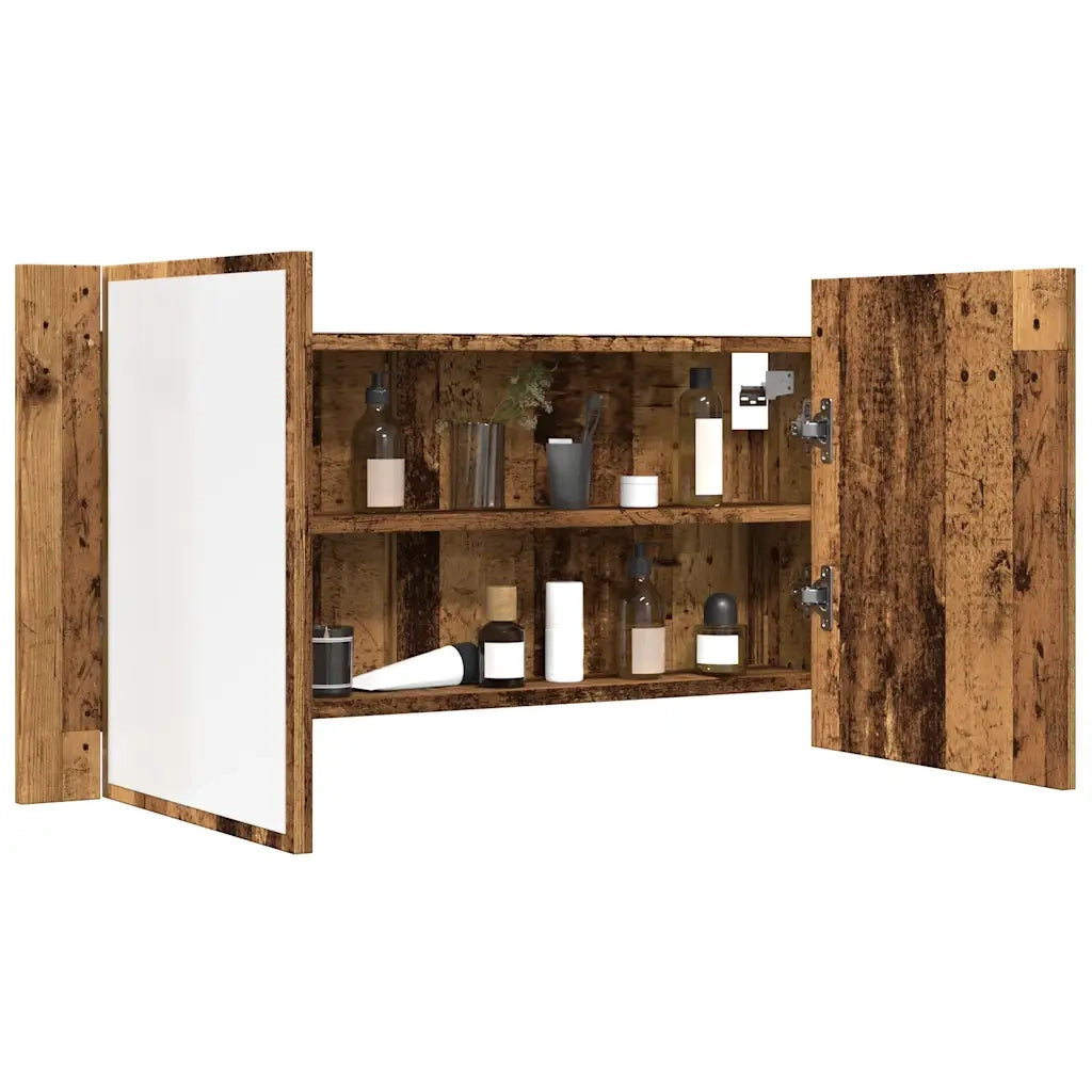 Mobile Specchio LED Legno Antico 90x12x45 cm Legno Multistrato