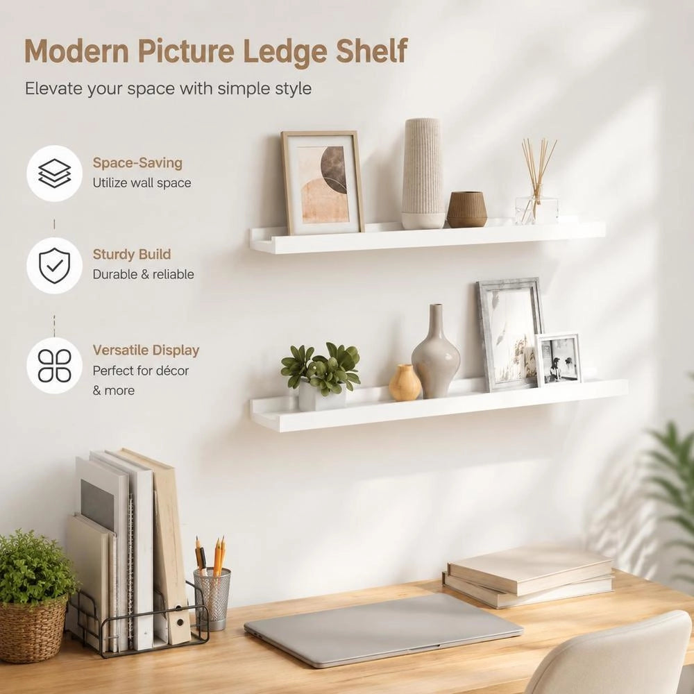 Picture Ledges, 2 Pieces, White, 60x9x3 Cm, MDF