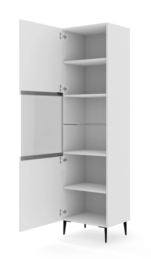 Mobile colonna vetrina soggiorno Ravenna cm 60x42x215H Bianco opaco piedi neri