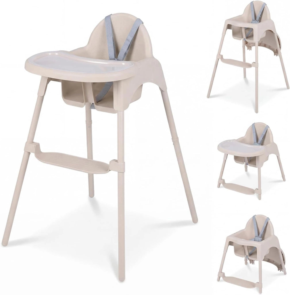 4 in 1 Seggiolone per Bambini, Vassoio Doppio Rimovibile | Cintura di Sicurezza a 5 Punti, Poggiapiedi Reversibile, per Bambini 6-36 Mesi