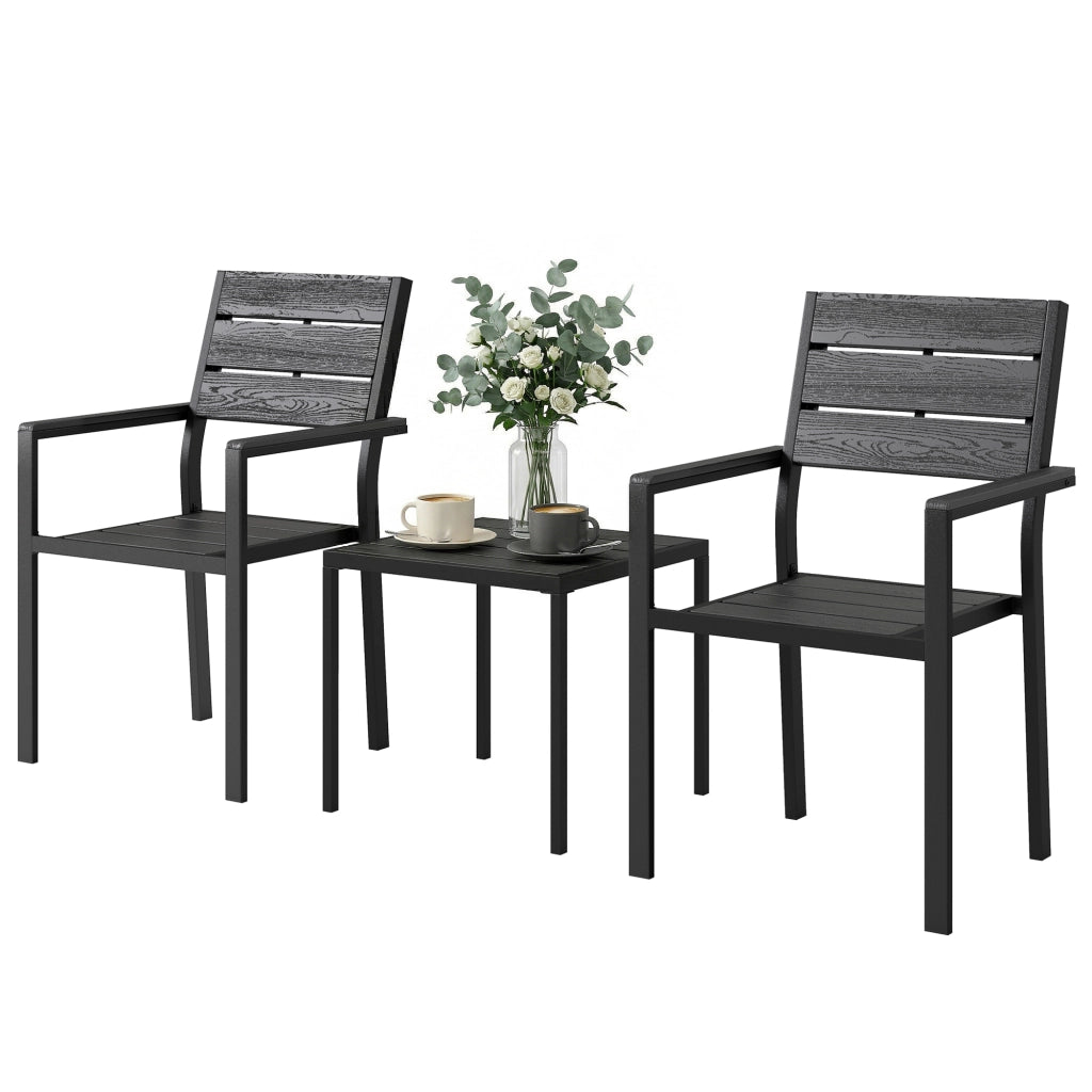 Set Giardino 3 Pezzi con 2 Sedie e Tavolo ¨C zephmum ¨C HDPE Effetto Legno Nero per Balcone