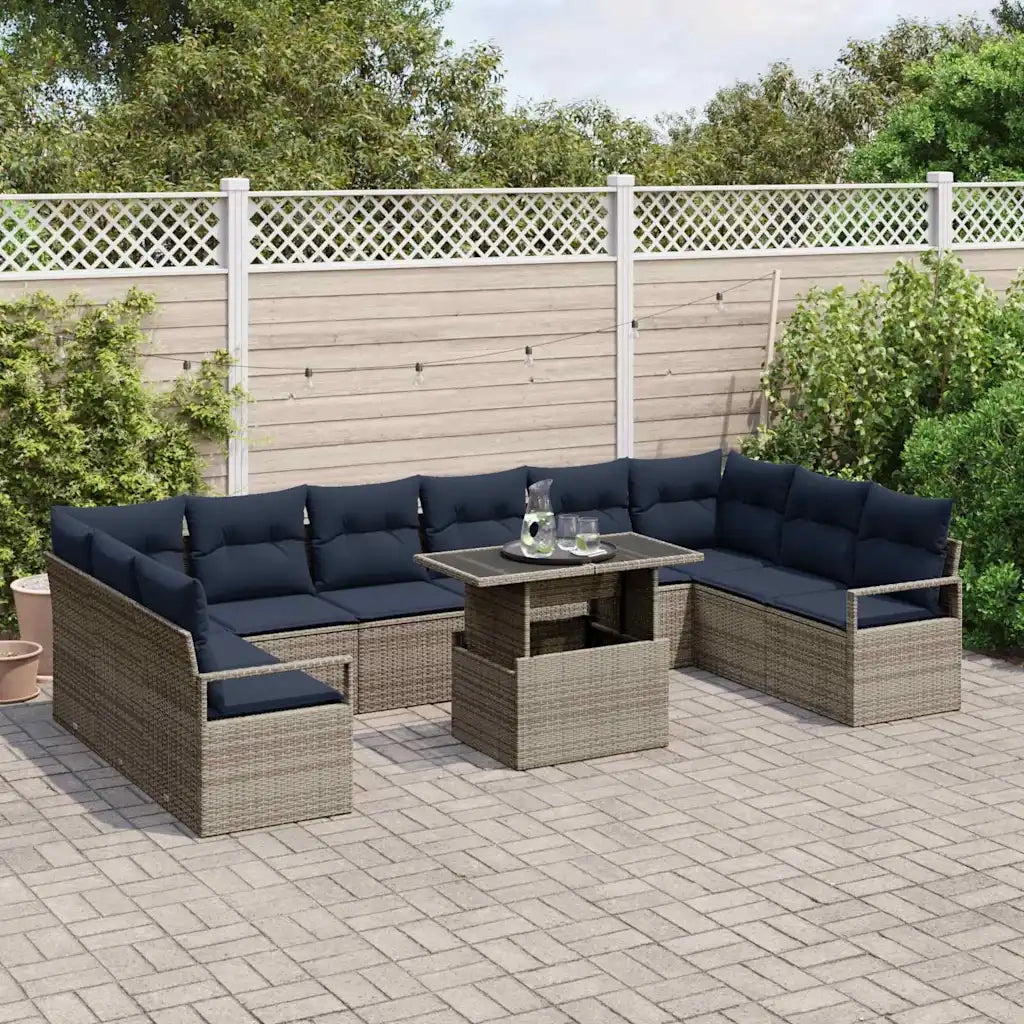 Set Divano da Giardino 11 pcs Grigio e Blu Navy polyrattan