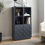 Armadio Comò Alto Bopibobro a 2 Ante Credenza con 4 Ripiani Aperti e 4 Vani Chiusi 118 x 64 x 30 cm - Grigio Scuro [en.casa]