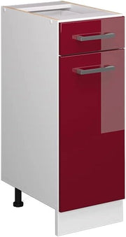 Mobiletto base per cucina R-Line, Rosso lucido, 30 cm senza piano di lavoro, per la libera combinazione all'interno di sistemi cucina modulari