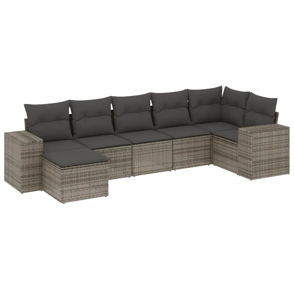 Set Divani da Giardino 7 pz con Cuscini Grigio in Polyrattan 3222879