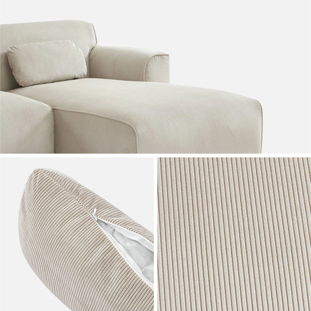 Divano angolare destro in velluto a coste, 2-3 posti, beige grigio