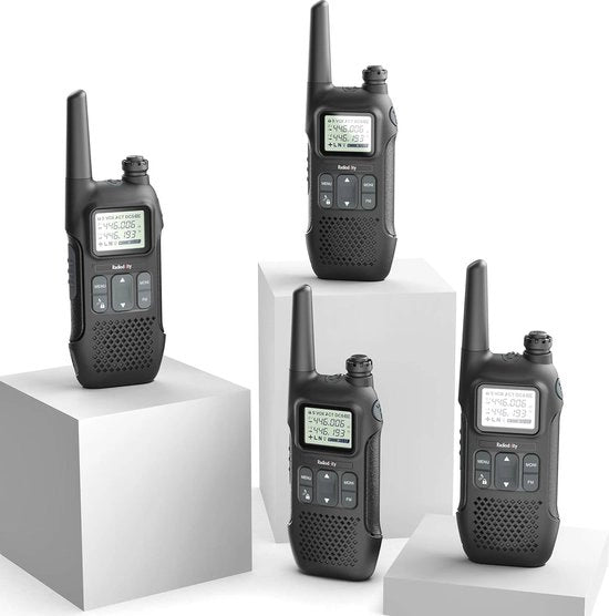 Set di due Radiocomunicatori PMR446 con Display LCD - Licenza non richiesta, 4 km di portata, 16 canali, Batteria ricaricabile - Ideale per avventure all'aperto e campeggio