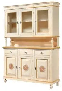 Credenza cristalliera napoletana in legno 3 ante Shabby chic avorio anticato decorato a mano