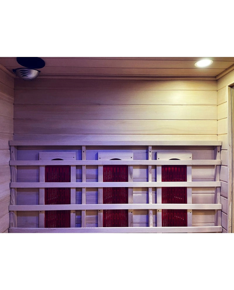 Sauna infrarossi cinque posti 180x140cm, cromoterapia, ozono, radio legno hemlock Sicorage Lusiana