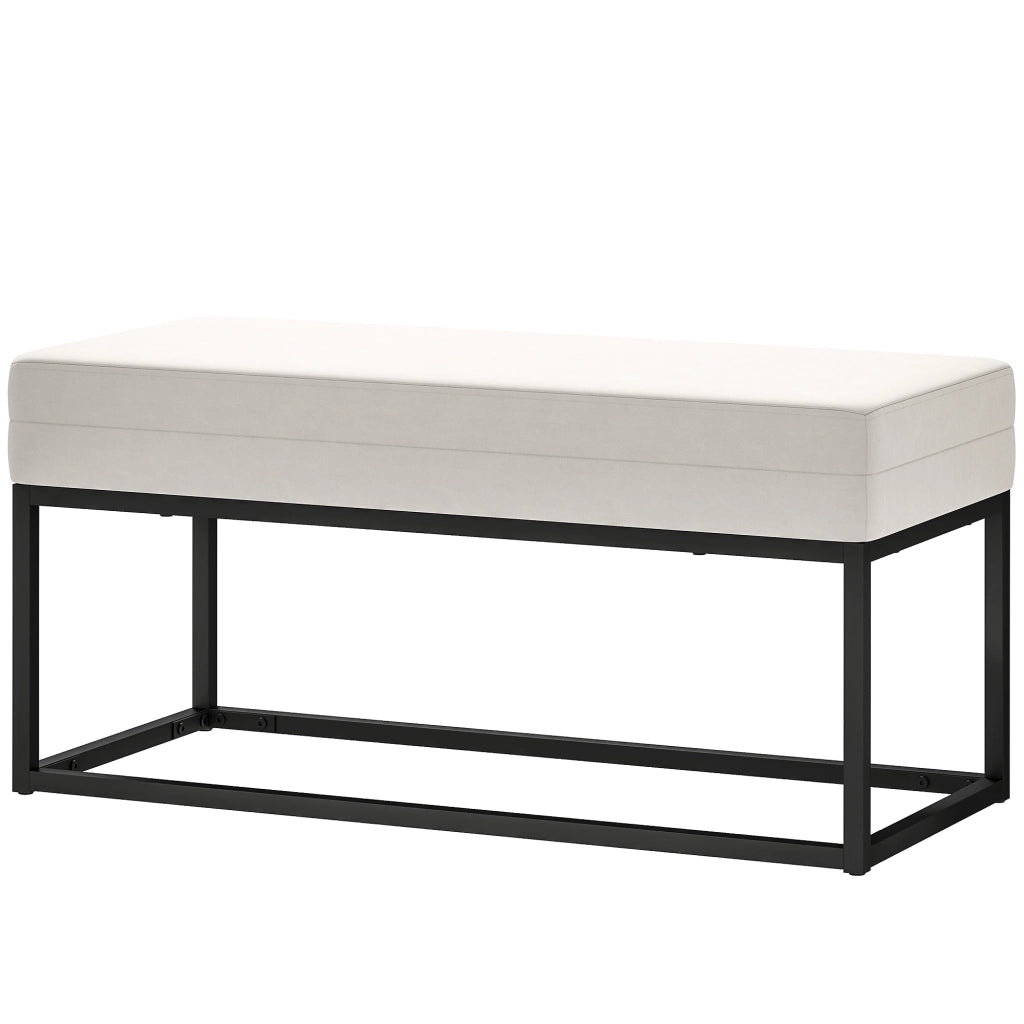 Panca da Ingresso Moderna con Appendiabiti ¨C Zephmum ¨C Acciaio Grigio, Velluto Crema, 94x42x44 cm