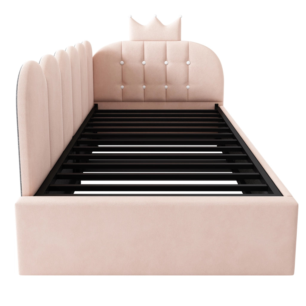 Letto da giorno 90x200 cm con letto estraibile 90x190 cm; velluto rosa