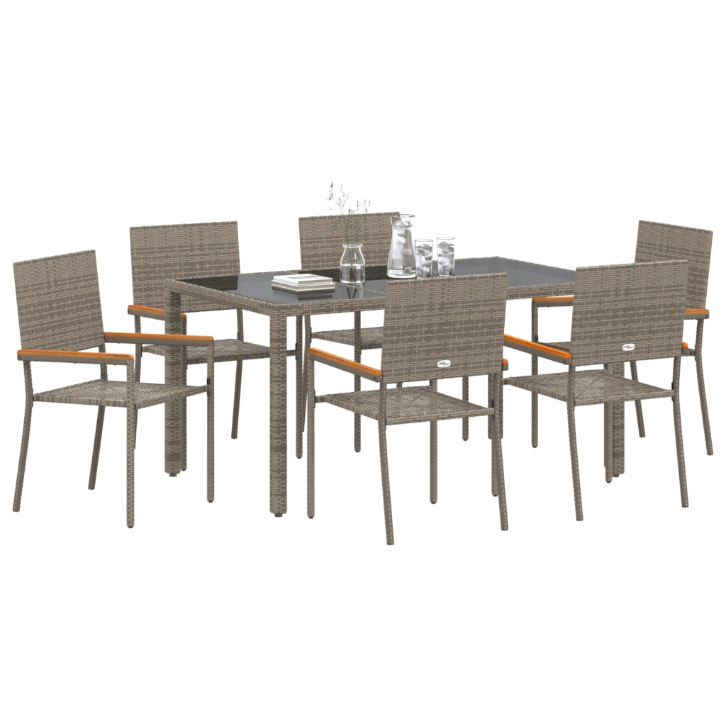 Set da Pranzo Giardino  7 Pezzi Grigio in Rattan Poliestere