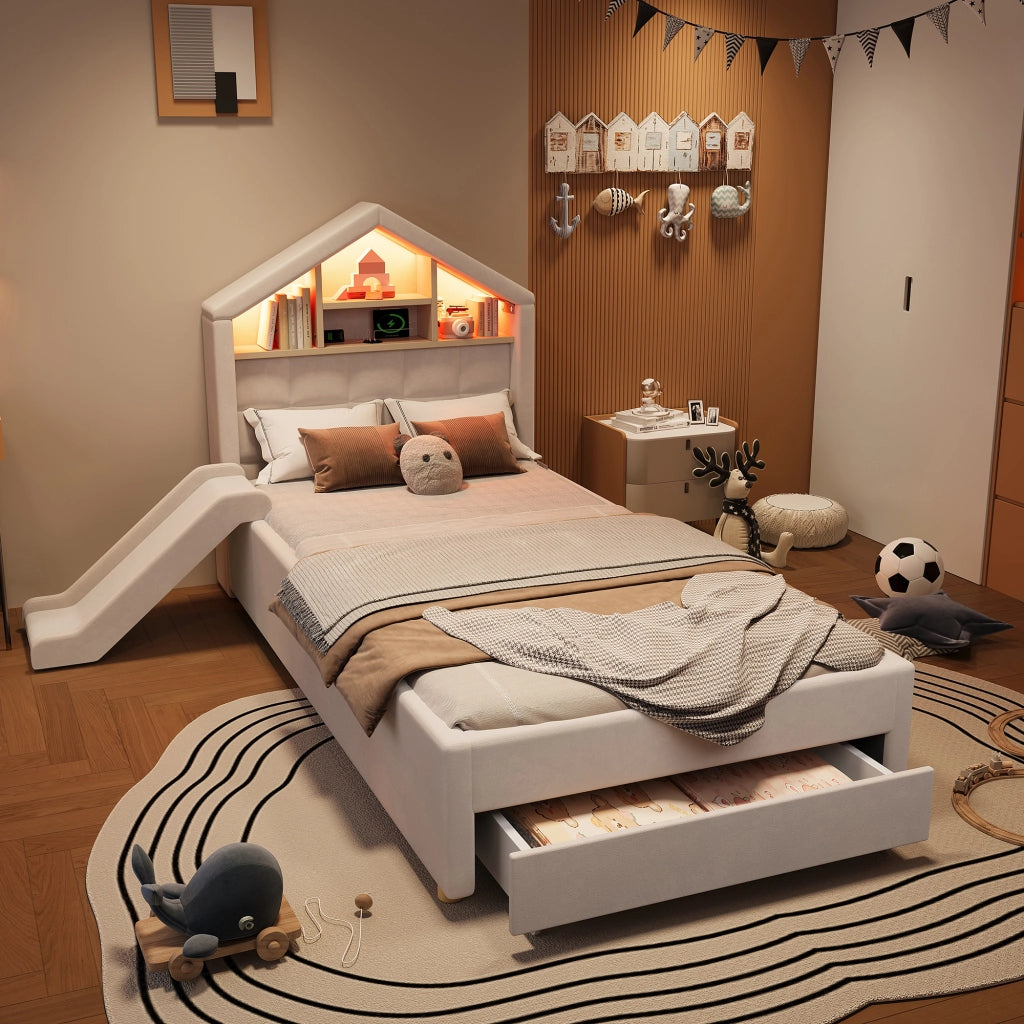 letto per bambini velluto beige 156 x 214 cm