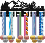 Medaglia Display per Parete - Ostacolo per Medaglie per più di 30 Medaglie - Display per Corridori, Nuotatori, Atleti e Campioni - Legno Bosco - Nero 30 x 30 cm