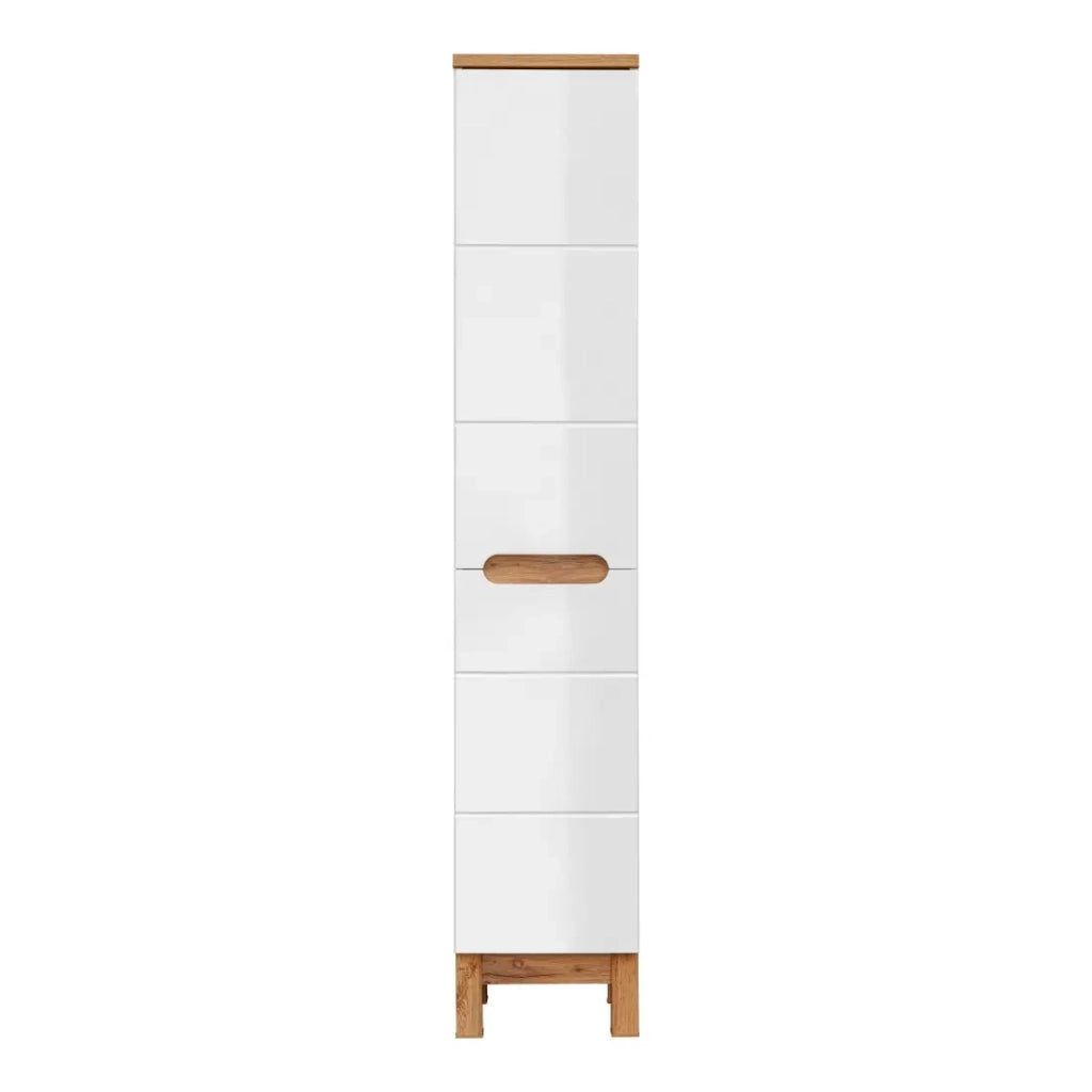 Colonna bagno ERMANO – Rovere chiaro e bianco lucido – 35x187 cm – 1 porta – Da appoggio