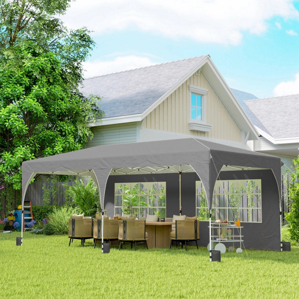 Gazebo Pieghevole 3x6 m con Pareti ¨C Zephmum ¨C Grigio Chiaro