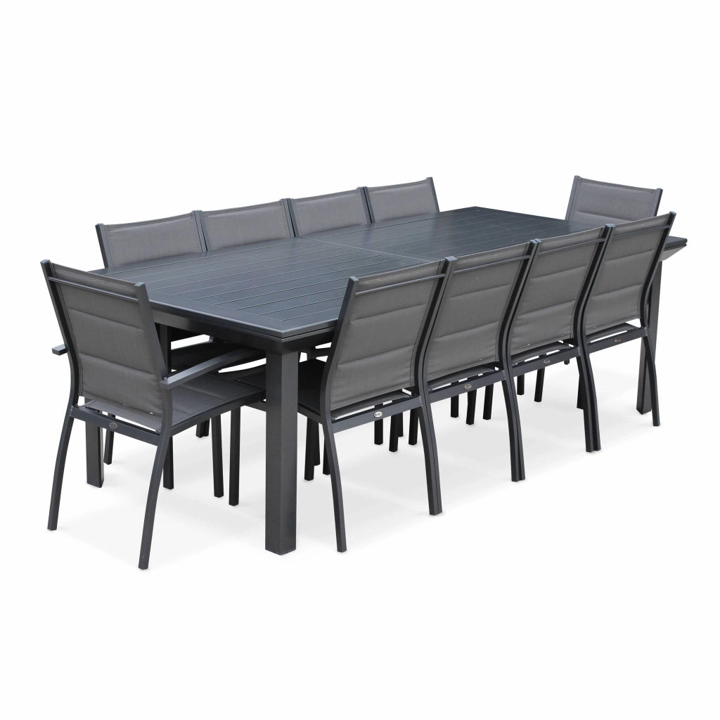 Set tavolo da giardino allungabile con 10 sedie, antracite