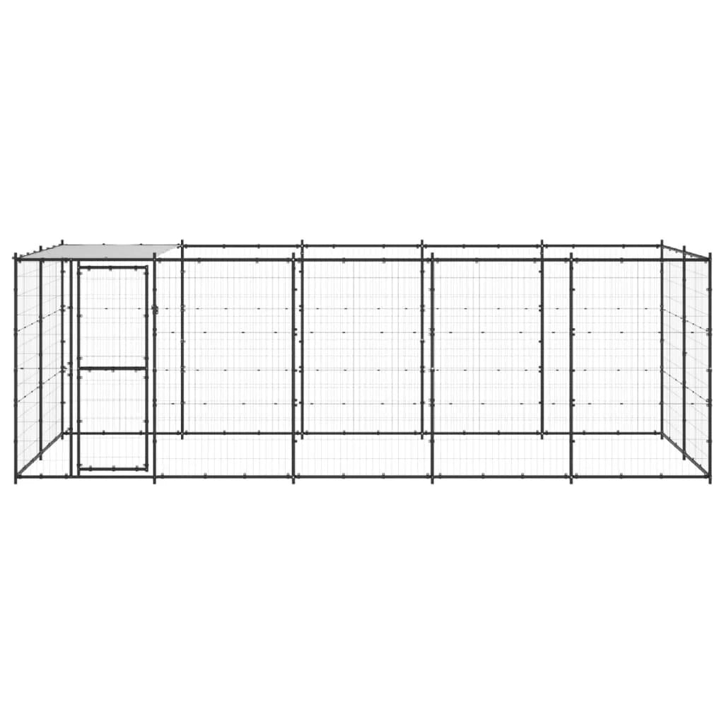 Recinto per animali da esterno per cani esterno in acciaio con tetto 12,1 m² 02_0000390