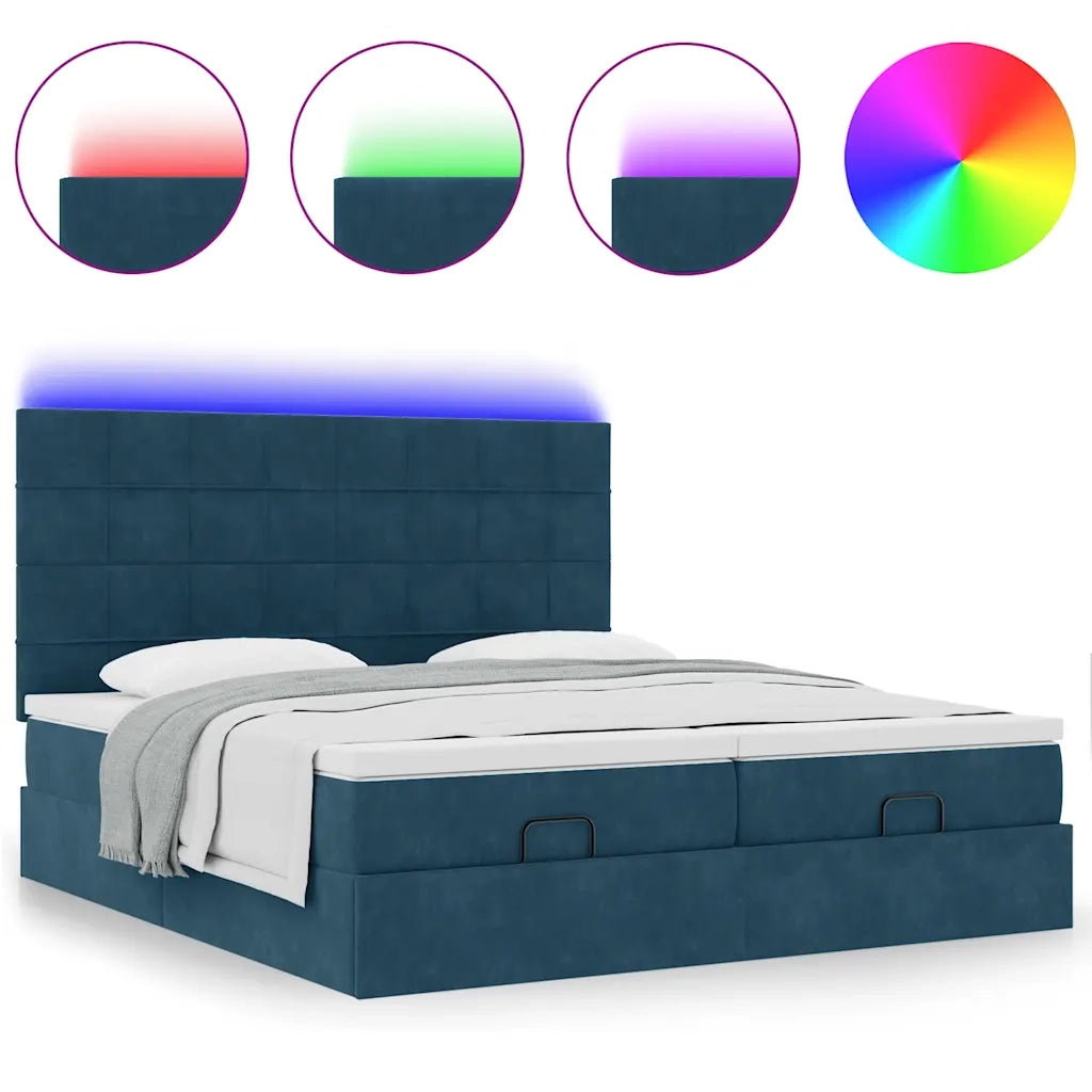 Pouf Letto con Materassi e LED Blu Scuro 200x200cm Velluto