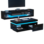 Set Mobile TV e Tavolino Nero con LED App Bluetooth 181cm