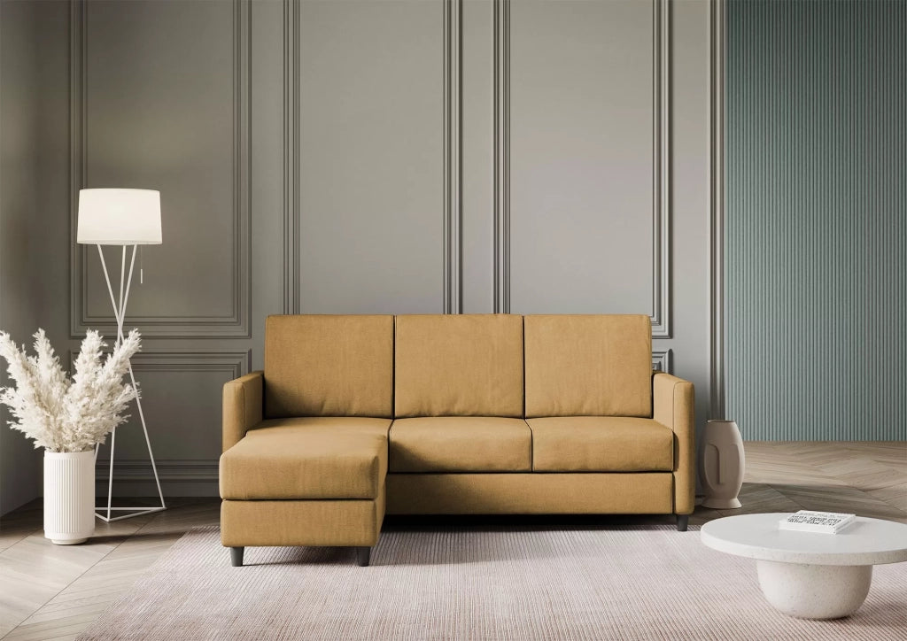 Divano karay 3 posti (tre sedute da 60cm) + pouf misure esterne l.198 p.155 | ocra - Mobili 2G