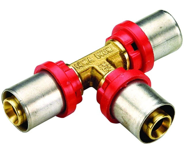 RACCORDO A T INTERMEDIO RIDOTTO PER TUBO MULTISTRATO A PRESSARE MODELLO AL-COBRAPEX ø26X26X16   TIEMME RACCORDERIE SPA
