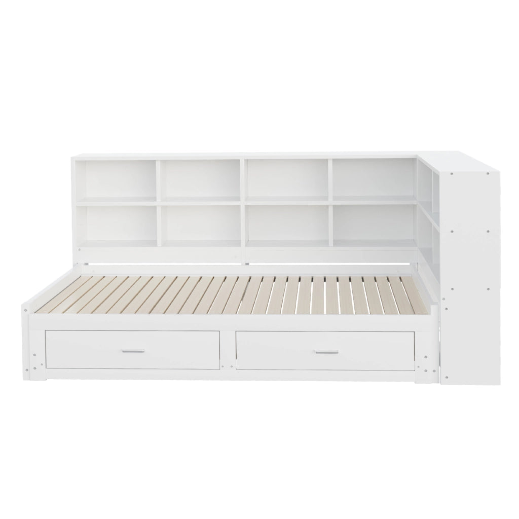 OKWISH Letto a Scomparsa 90×190 cm e 180×190 cm, Letto Singolo con Vani, 2 Cassetti e Presa Multifunzione, senza Materasso, Legno, Bianco