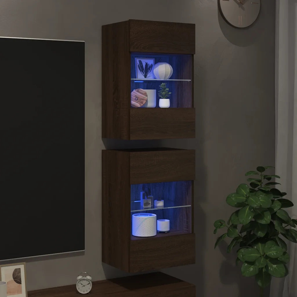 Mobili TV a Parete con Luci LED 2pz Rovere Marrone 40x30x60,5cmcod mxl 134118