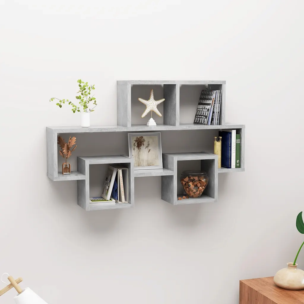 Scaffale Muro | Mensola a parete Auto Grigio Cemento 82x15x51 cm Legno Multistrato