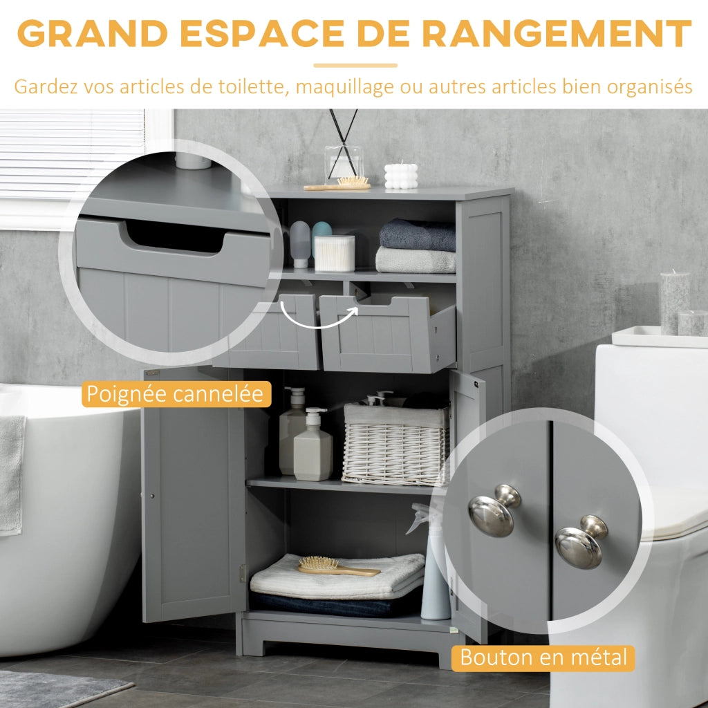 Mobile Bagno con 2 Cassetti, Nicchia, Armadietto e Ripiano Regolabile ¨C Zephmum ¨C Grigio 60x30x109 cm