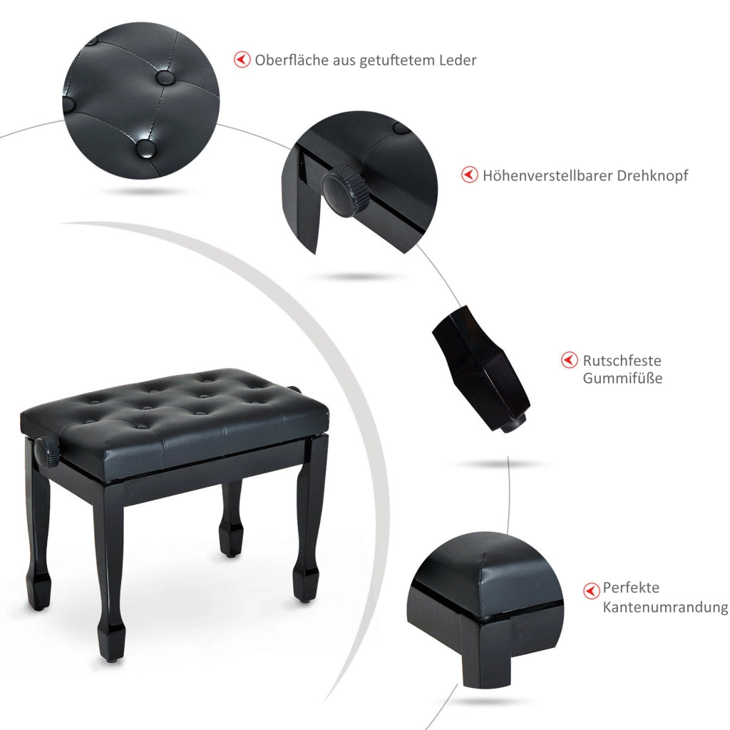 Pianobank regolabile in altezza ¨C zephmum ¨C 64x35x45-55 cm nero